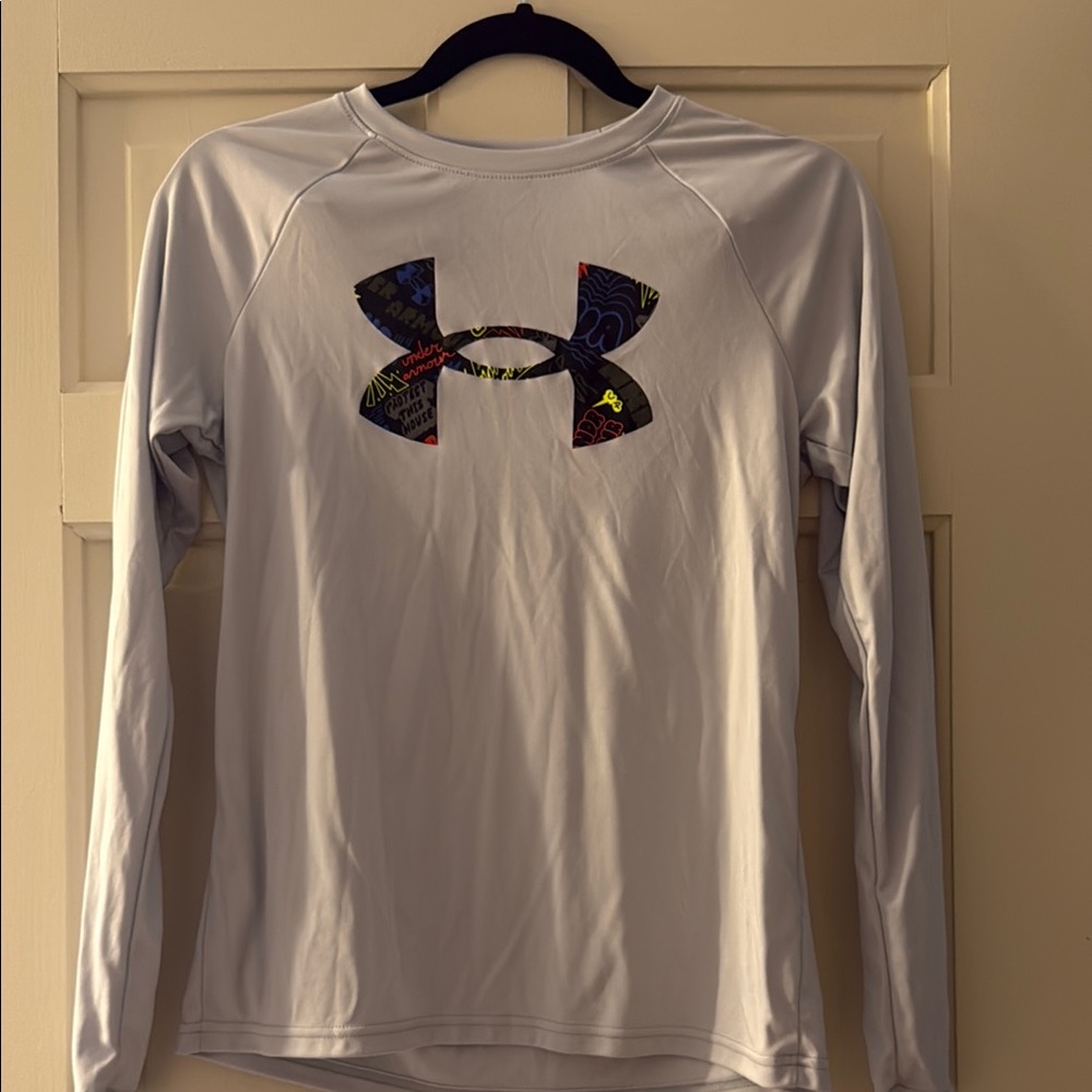 Under Armour Kids Long Sleeve Tee - Gray with Multicolor Logo